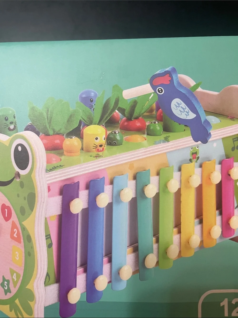 Wooden Frog Xylophone and Clock Activity Toy - Multicolor New in box 12 mo +